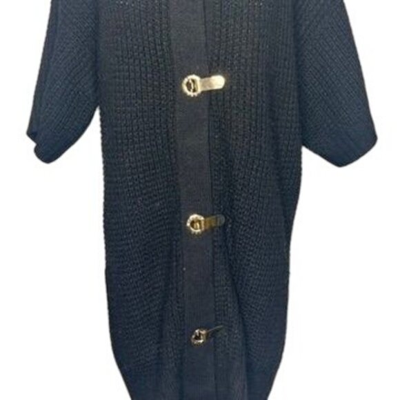 Michael Kors Wool Blend Black Chunky Cardigan Womens XL Gold Dressy Art Deco - Picture 7 of 12